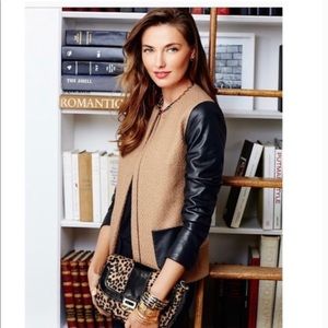TALBOTS Tweed Boucle Faux Leather Blazer Jacket